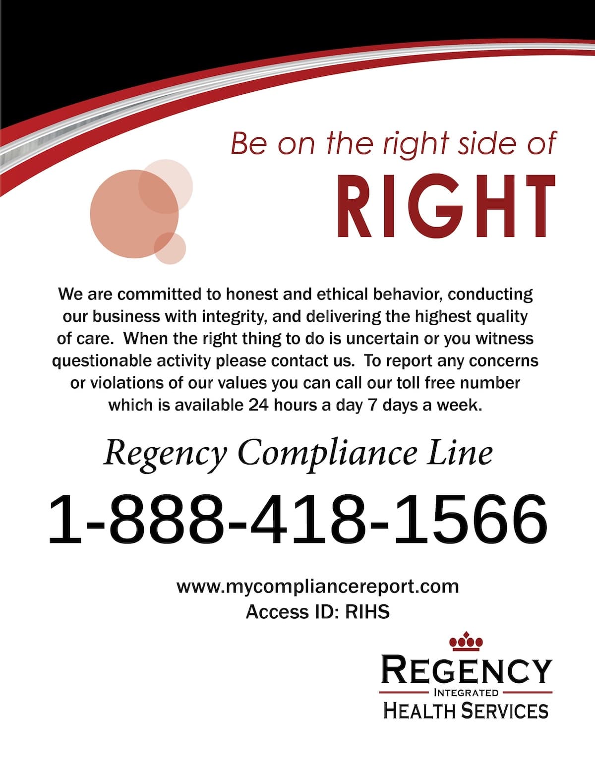 Regency Compliance Line 1-888-418-1566